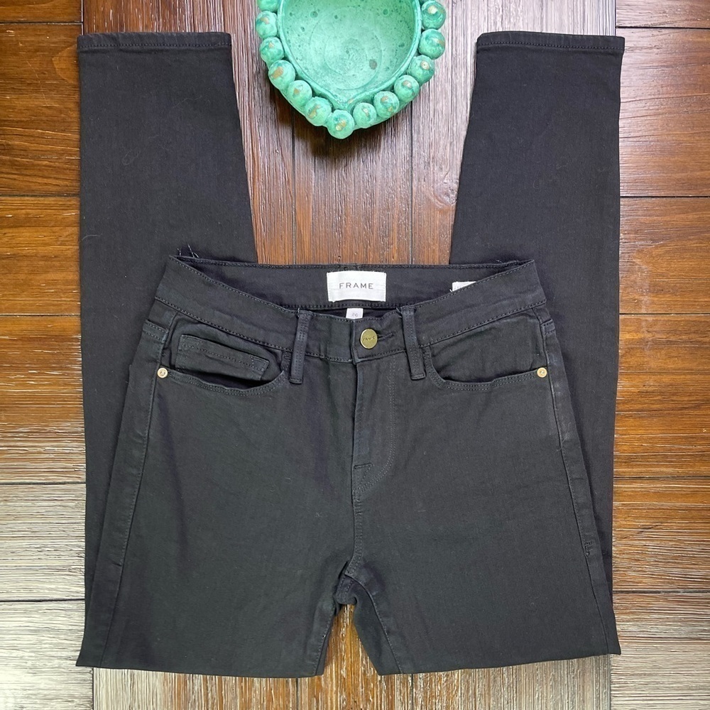 FRAME DENIM Le Skinny de Jeanne Crop Black Denim Jeans Size 26 - Picture 3 of 14